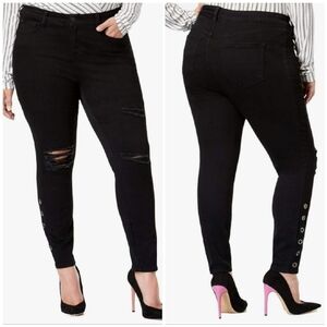 Celebrity Pink Mid Rise Ankle Skinny Black Distressed Jeans Sz 13/31 Grommet Hem